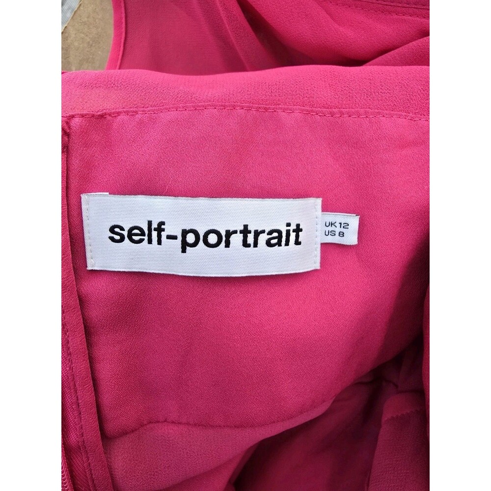 Self-Portrait Fuchsia Pink Chiffon Ruffle Lace Midi Dress Long Sleeve US 8 UK 12 - Picture 8 of 12